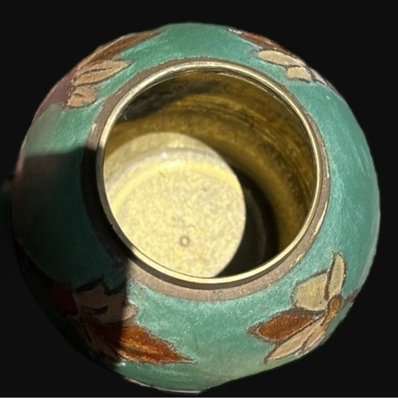 🌻VINTAGE Teal Floral Brass Urn with Lid || Home Decor  || Made In India - Picture 9 of 12